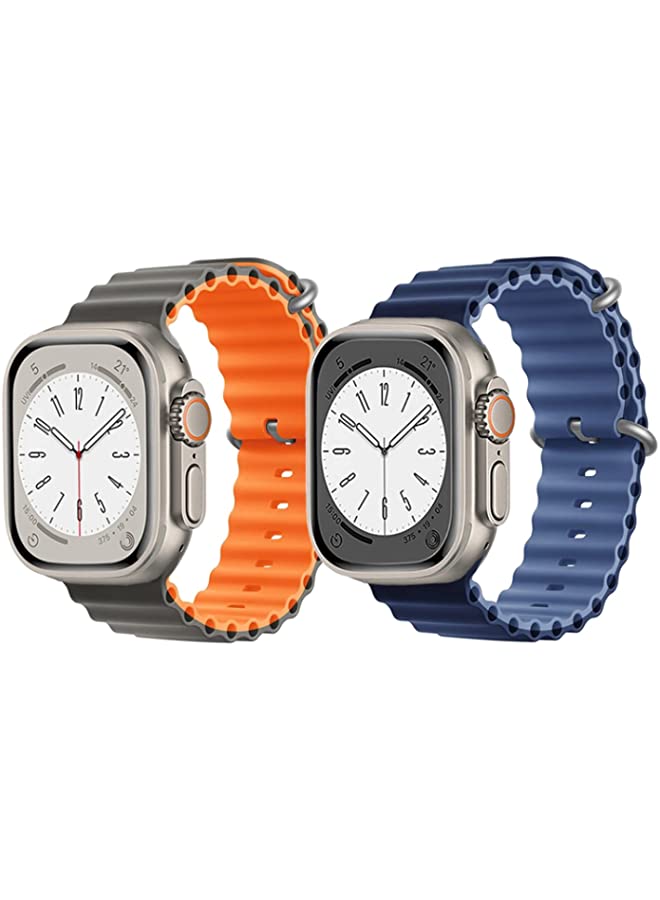 IAF Silicone Ocean Band Strap for Apple Watch Ultra 8 49mm Gray/Orange Double Side Strap with Navy Blue/Blue Double Side Strap Set of 2