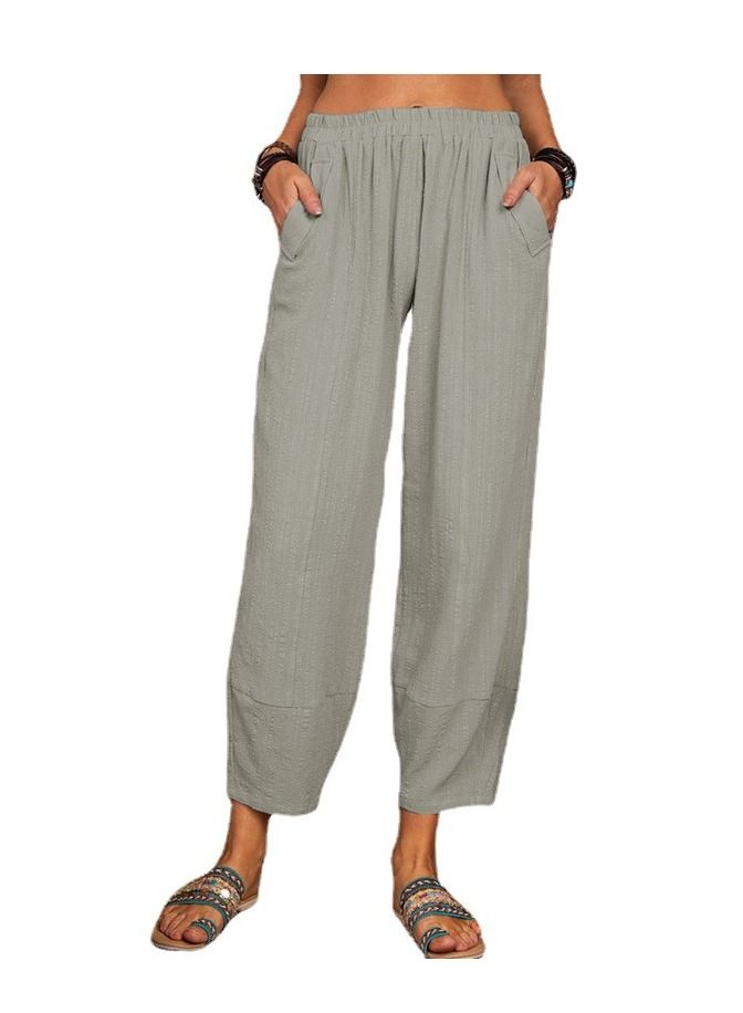 Loquat Summer New Solid Color Loose Cottonfabric Casual Pants Harun Pants  - Image 1