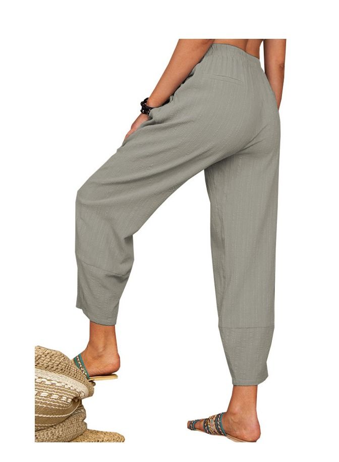 Loquat Summer New Solid Color Loose Cottonfabric Casual Pants Harun Pants  - Image 2