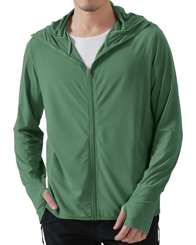 Locachy Mens UPF 50 Sun Protection Outdoor Lightweight Full Zip Hoodie Jacket Long Sleeve Fishing Hiking Performance Shirt Dark Green XL - Image 1
