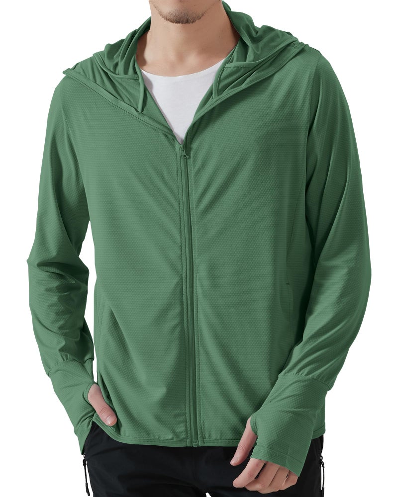 Locachy Mens UPF 50 Sun Protection Outdoor Lightweight Full Zip Hoodie Jacket Long Sleeve Fishing Hiking Performance Shirt Dark Green XL - Image 2