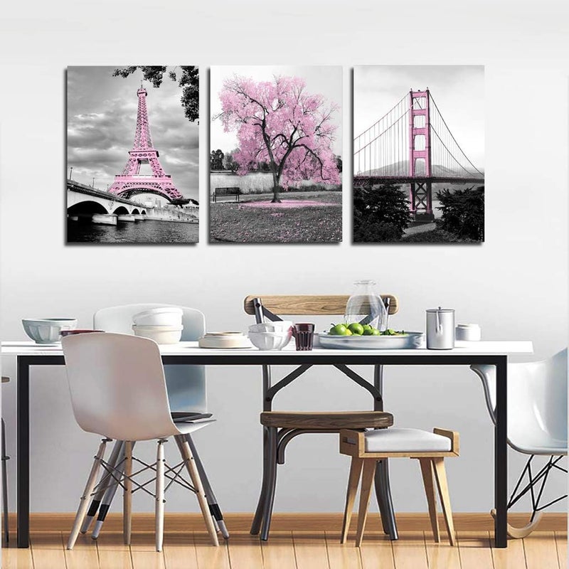 Meigan Art Fengjie Black White Blue Rose Flowers Canvas Wall for Home Decor 16''x24''x3panel - Image 5