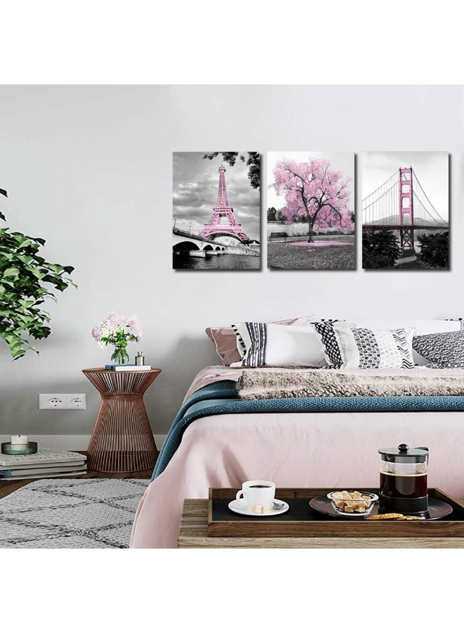 Meigan Art Fengjie Black White Blue Rose Flowers Canvas Wall for Home Decor 16''x24''x3panel - Image 3