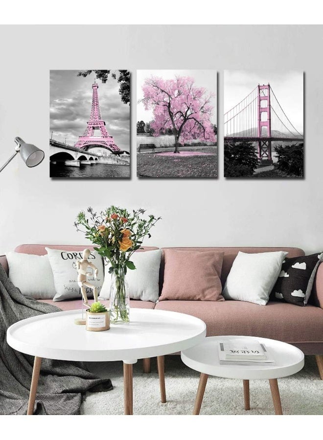 Meigan Art Fengjie Black White Blue Rose Flowers Canvas Wall for Home Decor 16''x24''x3panel - Image 4