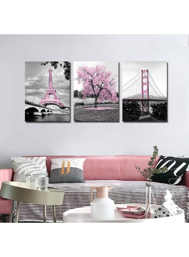 Meigan Art Fengjie Black White Blue Rose Flowers Canvas Wall for Home Decor 16''x24''x3panel - Image 2