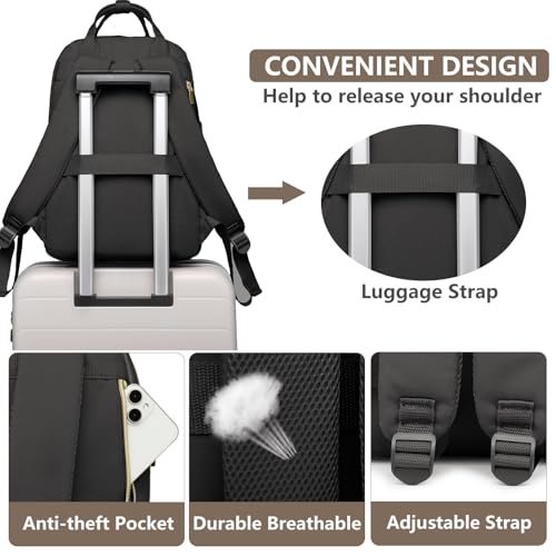 bagswan Laptop Backpack for Women Work Bag - 15.6 inch Travel Backpack Purse with USB Charger College Bookbag Waterproof Cute Casual Daypack Fashion Business Computer Backpacks for Teacher Nurse Black - Image 5