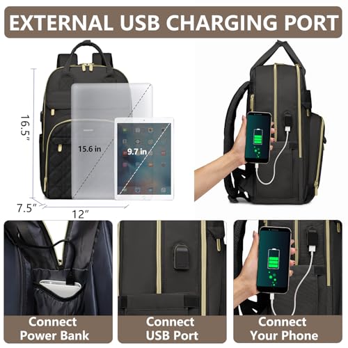 bagswan Laptop Backpack for Women Work Bag - 15.6 inch Travel Backpack Purse with USB Charger College Bookbag Waterproof Cute Casual Daypack Fashion Business Computer Backpacks for Teacher Nurse Black - Image 4