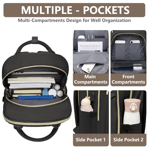 bagswan Laptop Backpack for Women Work Bag - 15.6 inch Travel Backpack Purse with USB Charger College Bookbag Waterproof Cute Casual Daypack Fashion Business Computer Backpacks for Teacher Nurse Black - Image 3