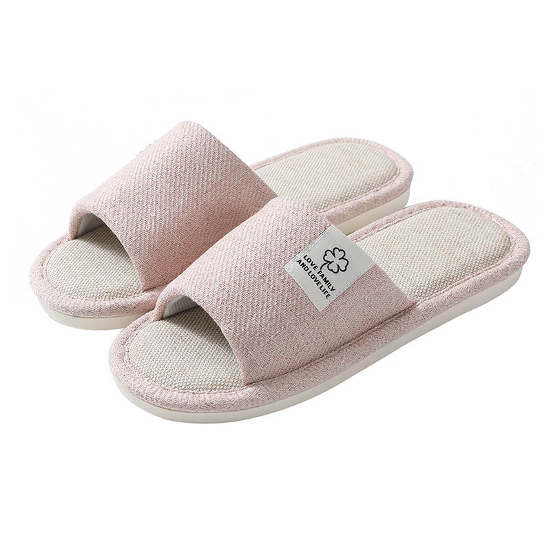 Classic Linen Slippers Thick Sole Home Indoor Pink (Women) 