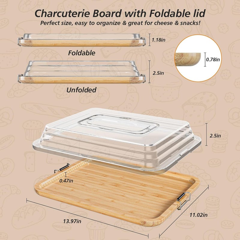 MAYELM Charcuterie Boards with Foldable Lid, Portable Bamboo Cheese Board with Single Compartments, Clear Locking Lid and Handle, Easy to Store, Suitable for Picnics, Camping, Parties - Image 2