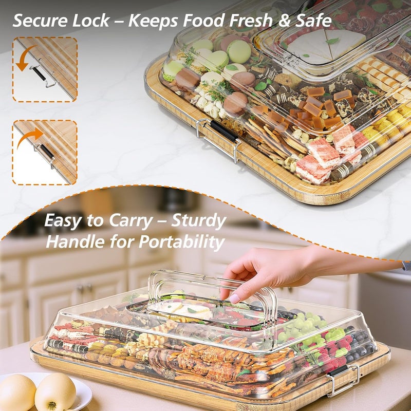 MAYELM Charcuterie Boards with Foldable Lid, Portable Bamboo Cheese Board with Single Compartments, Clear Locking Lid and Handle, Easy to Store, Suitable for Picnics, Camping, Parties - Image 3