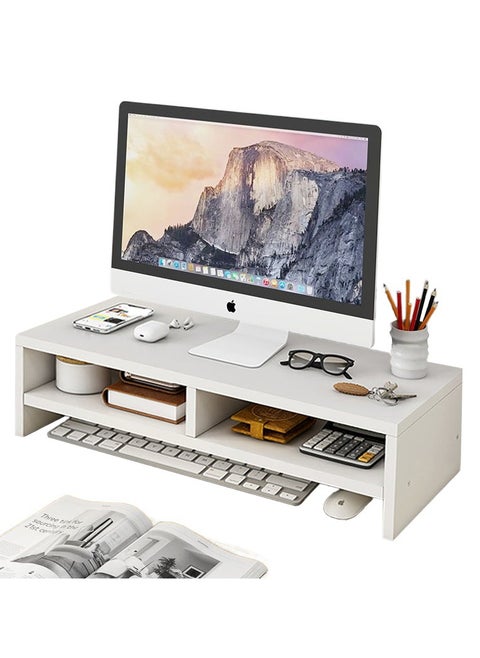 2-Tier Desktop Screen Riser with Storage Design Cellphone Mount Tabletop Organizer for Home and Office White(Partition)
