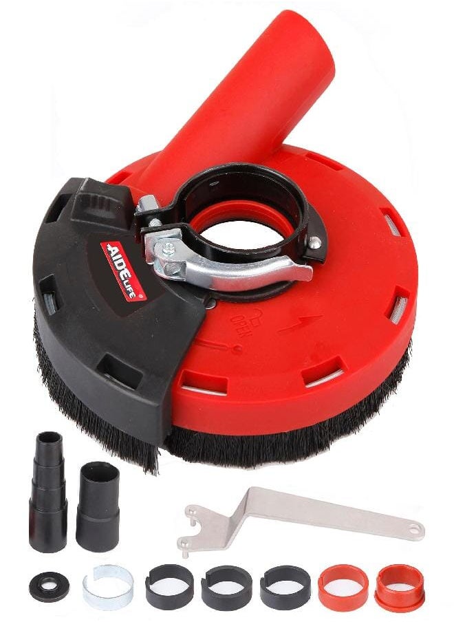 Generic Box Contains the following: 1x Dust Shroud，6PCS clamping washer thickness 1.5-5.5mm,1x clamping flange, 1x shroud wrench,1x Universal Vacuum Cleaner Hose Adapter,1xUser’s guide. Using this attachment provides improved productivity when efficient dust collection system is used and helps reduce user exposure to harmful silica dust  - Image 1