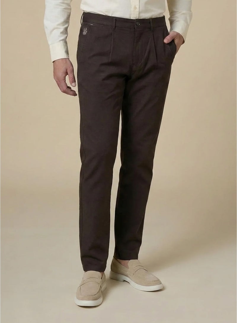 مانرزم The Terraform Brown Linen Blend Trousers  Comfort Fit - Image 1