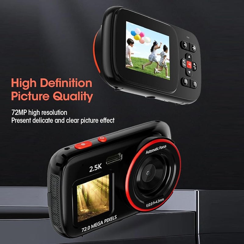 Black Digital Camera 72MP 2 5K Dual Screen Autofocus 16X Zoom 750mAh Anti Shake Vlogging Camera - Image 4