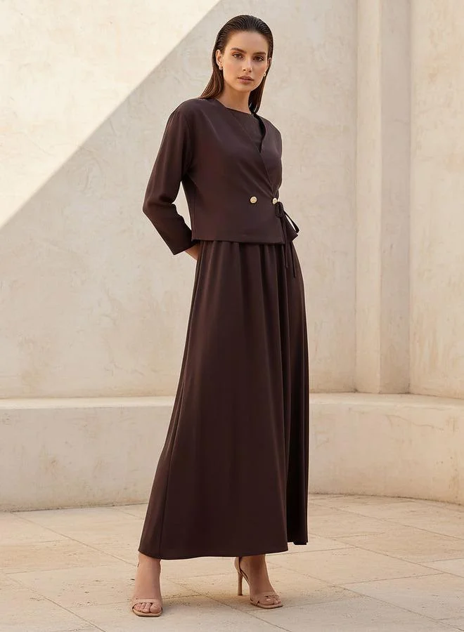 Iconic Iconic Layered Maxi Wrap Dress with Button Detail