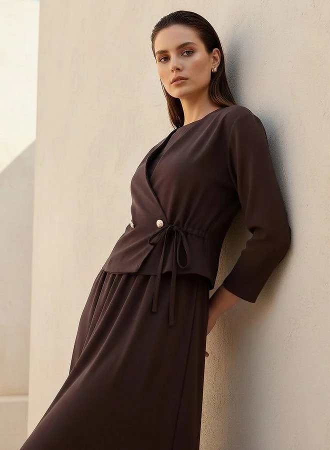 Iconic Iconic Layered Maxi Wrap Dress with Button Detail
