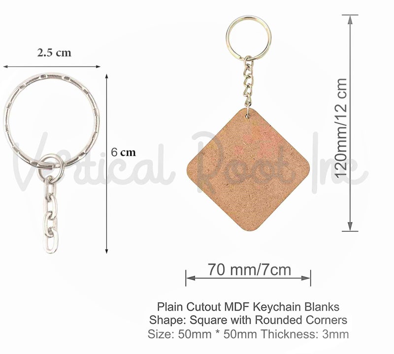 Vertical Root Inc Vertical Root Inc Pack of 20 (2*2 Inch | 3.2 mm Thickness) MDF(Wood) Key Chains Sheet Craft Plain Square Shaped for Painting Wooden Sheet Craft - Decoupage MDF Plains, Resin Art Work & Decoration (20) - Image 3