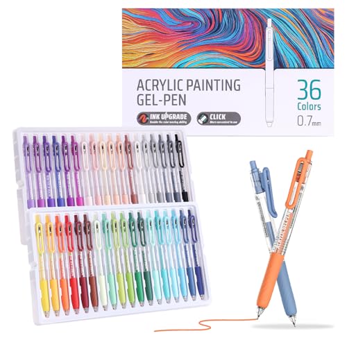 Xipan Acrylic Colored Pens Set, 36 Colors Retractable Gel Ink Pens, 0.7mm Fine Point Colorful Pen for Black Paper, Rock, Glass, Fabric and Art Crafts Supplies, Color Pen for Journaling Note Taking - Image 1