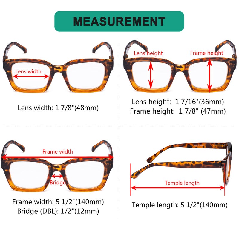 Eyekepper 4 Pack Ladies Reading Glasses - Oversized Square Design Readers for Women Tortoise - Image 2