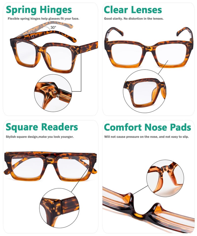 Eyekepper 4 Pack Ladies Reading Glasses - Oversized Square Design Readers for Women Tortoise - Image 4
