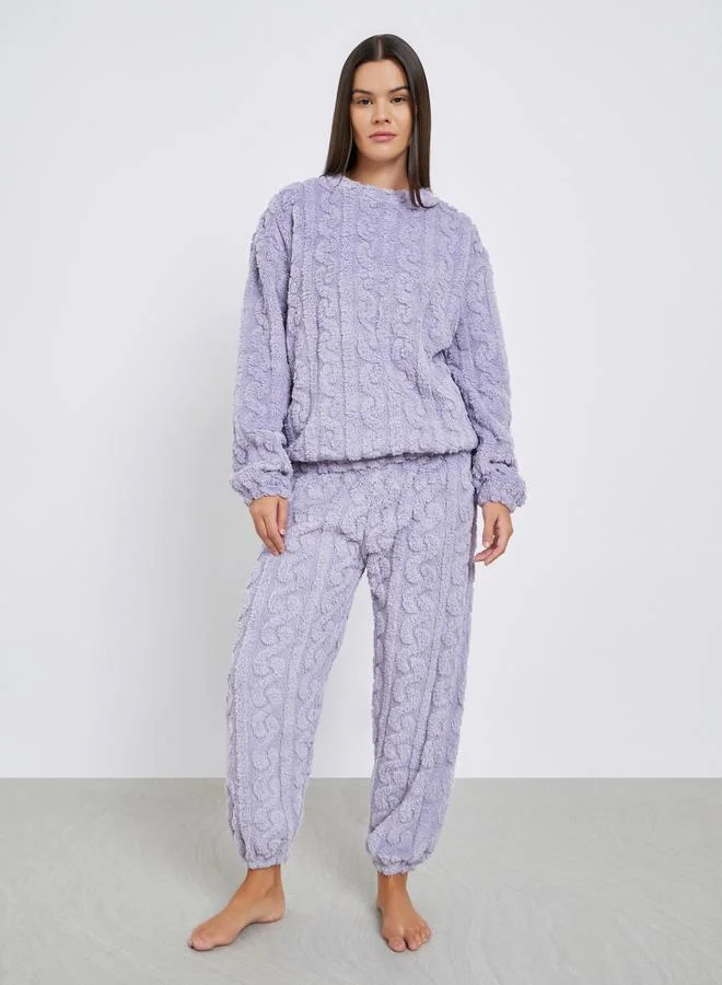 Cable Fleece Long Sleeves Top and Pyjama Set