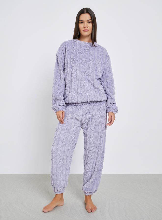 Styli Cable Fleece Long Sleeves Top and Pyjama Set - Image 1