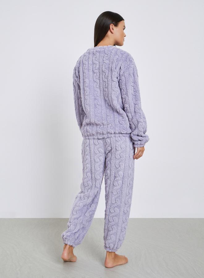 Styli Cable Fleece Long Sleeves Top and Pyjama Set - Image 5