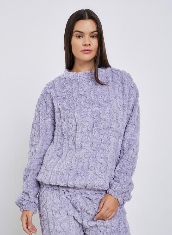 Styli Cable Fleece Long Sleeves Top and Pyjama Set - Image 2