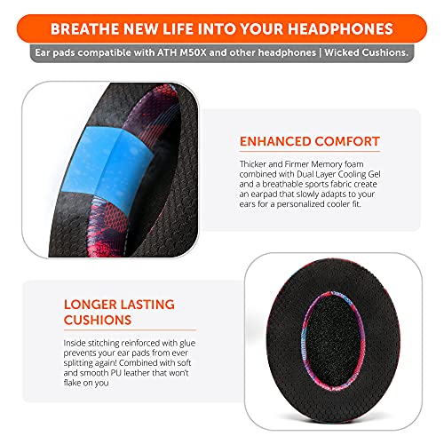 WC Freeze Hybrid Fabric Cooling Gel Replacement Earpads - Compatible with HyperX Cloud, Steelseries Arctis, ATH M50X, Turtle Beach Stealth & More - Comfortable & Cooler for Longer | (Speed Racer) - Image 3
