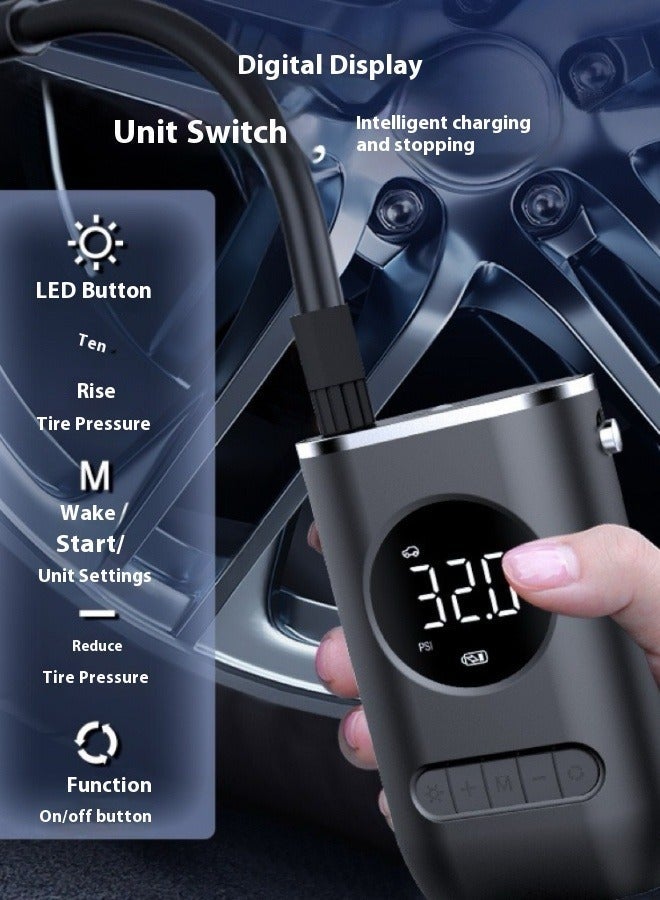 Noori Portable Electric Tire Inflator Portable,Air Compressor Cordless Bike Pump with Digital Dual Values Display, 150 PSI Car Tires Pump with LED Lights Air Pump for Cars, Motorcycles, Bikes, Balls - Image 2