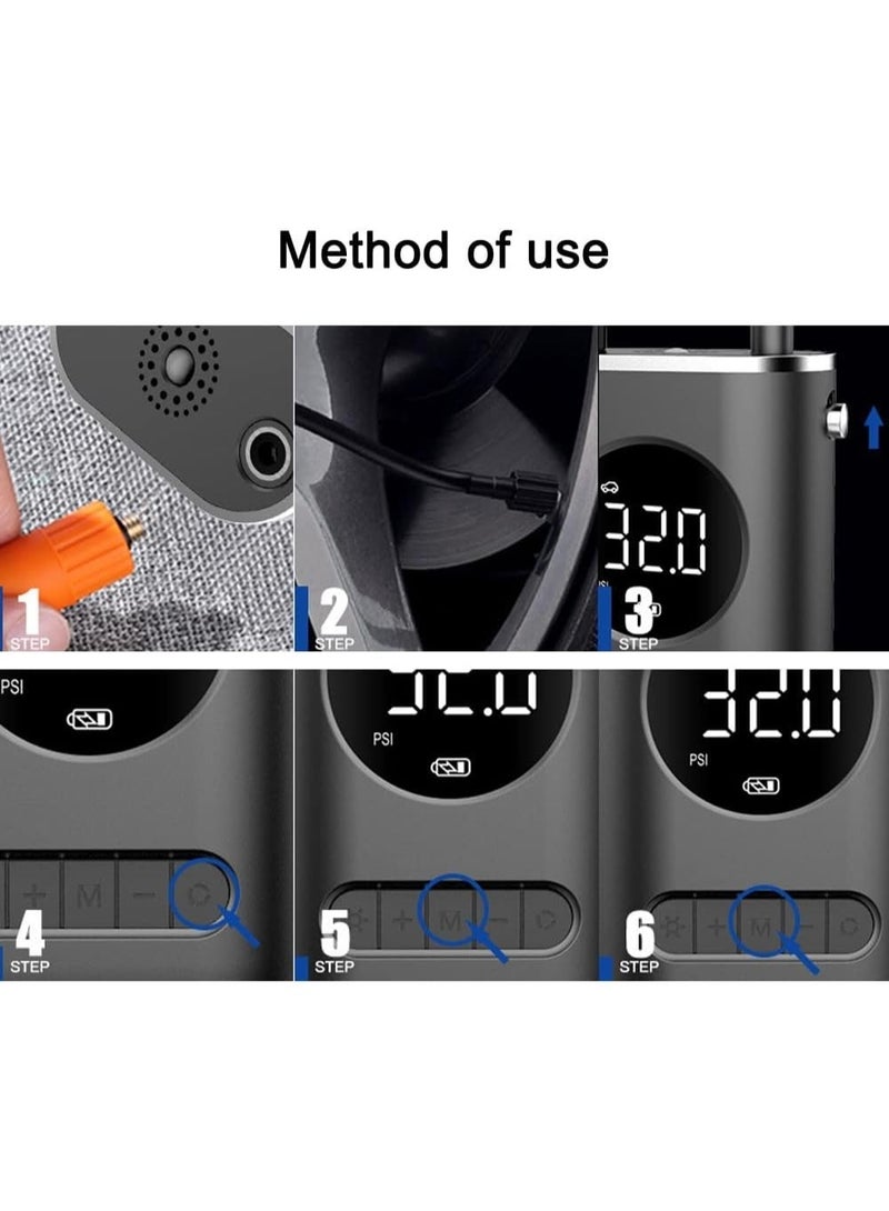 Noori Portable Electric Tire Inflator Portable,Air Compressor Cordless Bike Pump with Digital Dual Values Display, 150 PSI Car Tires Pump with LED Lights Air Pump for Cars, Motorcycles, Bikes, Balls - Image 4