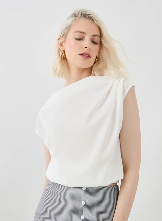 Take Two Take Two Solid Regular Fit Pleated Top