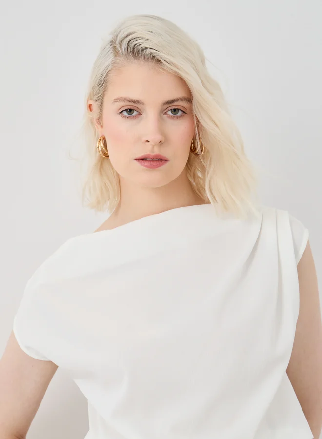 Take Two Take Two Solid Regular Fit Pleated Top
