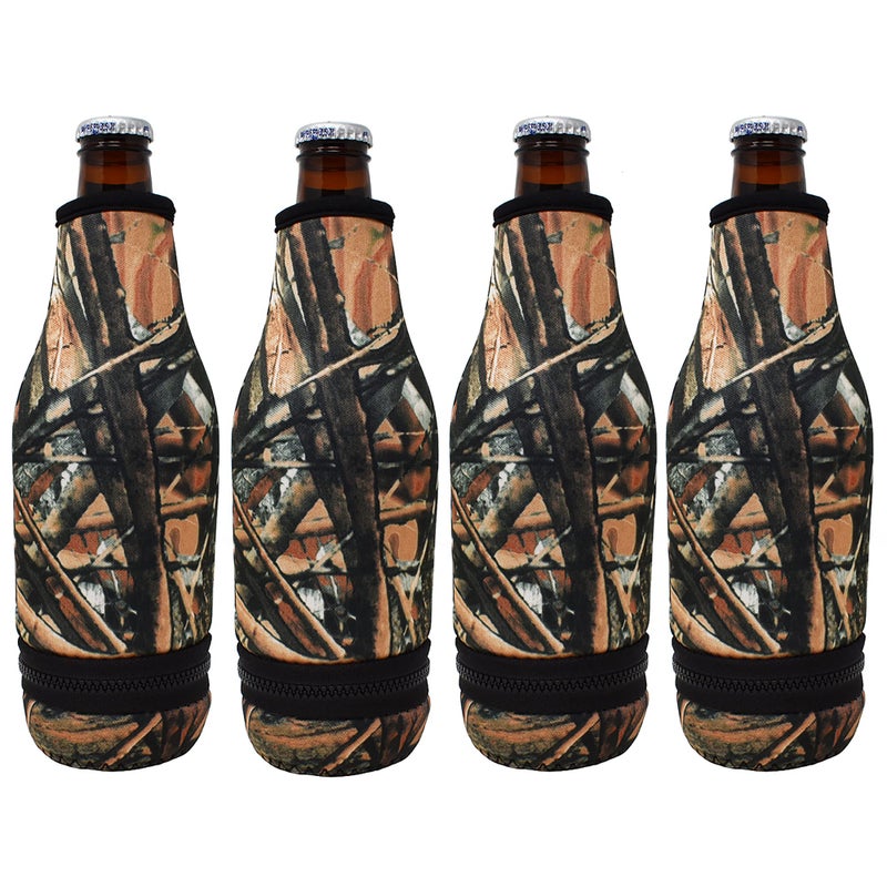 G7 Power TahoeBay Beer Bottle Sleeves - Easy Zipper Bottom - Neoprene Insulated Cooler Covers Fit Standard 12oz Long Neck Bottles Enclosed Bottom (Camo  4-Pack)