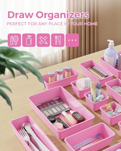 BiuLeon 25 PCS Plastic Drawer Organizers Set, 4-Sizes Vanity and Makeup Organizer, Desk and bathroom Drawer Organizer Trays, Organizers and Storage for Makeup, Jewelry, Gadgets, Utensils(Light Purple) - Image 3