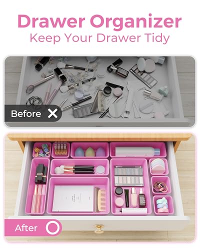 BiuLeon 25 PCS Plastic Drawer Organizers Set, 4-Sizes Vanity and Makeup Organizer, Desk and bathroom Drawer Organizer Trays, Organizers and Storage for Makeup, Jewelry, Gadgets, Utensils(Light Purple) - Image 4