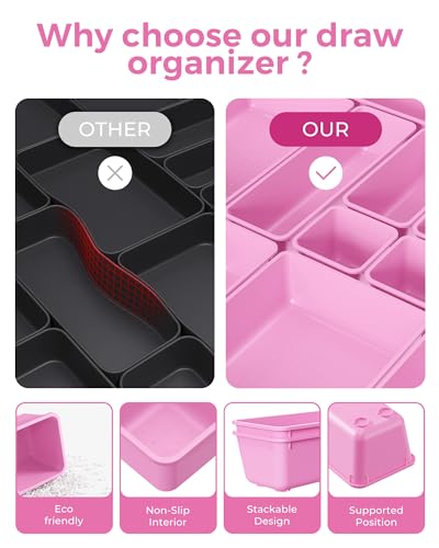 BiuLeon 25 PCS Plastic Drawer Organizers Set, 4-Sizes Vanity and Makeup Organizer, Desk and bathroom Drawer Organizer Trays, Organizers and Storage for Makeup, Jewelry, Gadgets, Utensils(Light Purple) - Image 5