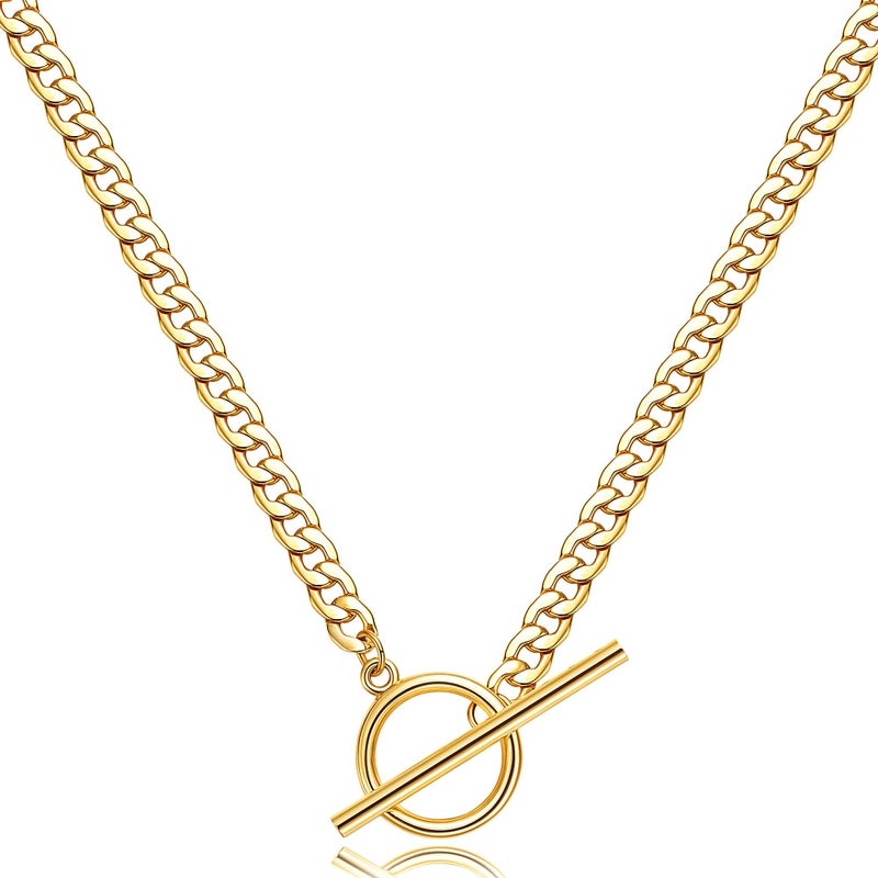 CHESKY 14K Gold Plated Dainty Toggle Clasp Necklace for Women Cuban Chain Choker Necklace, Minimalist Simple Handmade Thick Chunky Toggle Necklaces Jewelry Gifts - Image 1