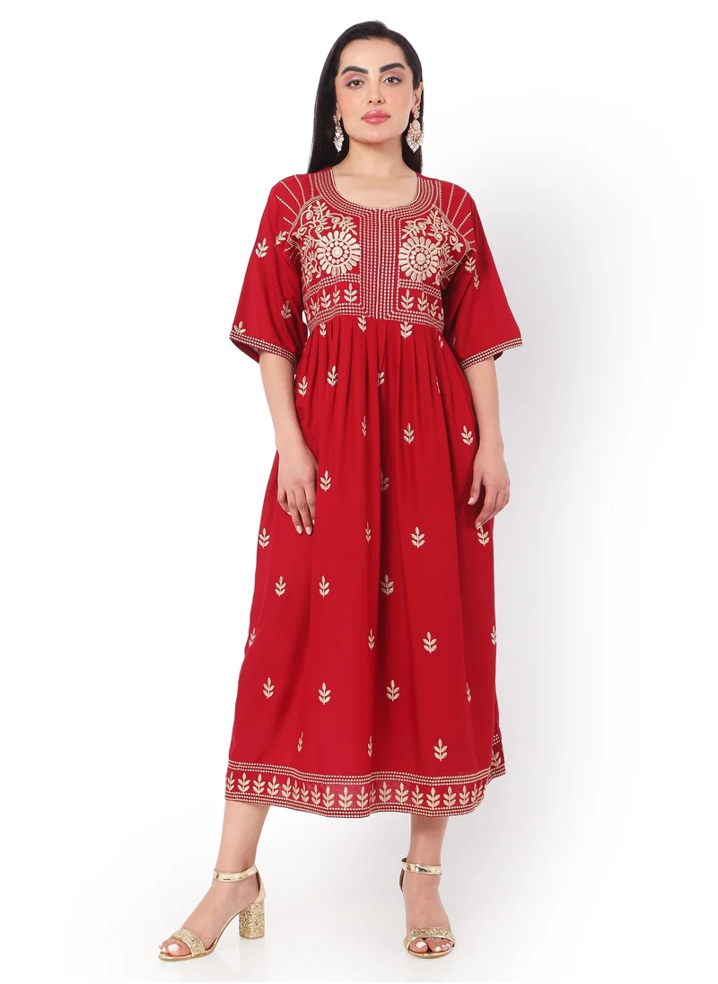 HANA & SARA MODEST THICK EMBRODERED WITH HALF SLEEVES HIGH QUALITY STYLISH SHORT ARABIC KAFTAN JALABIYA DRESS