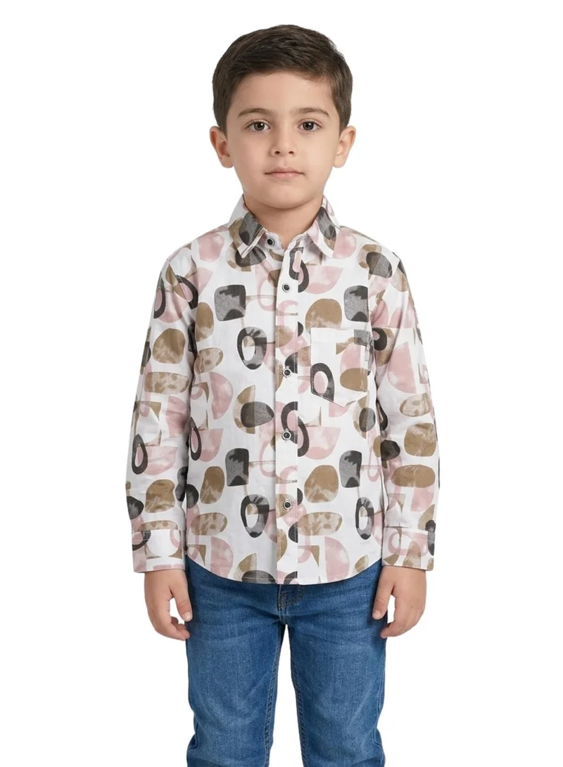 babyqlo Boys Beige Pink Geometric Printed Shirt