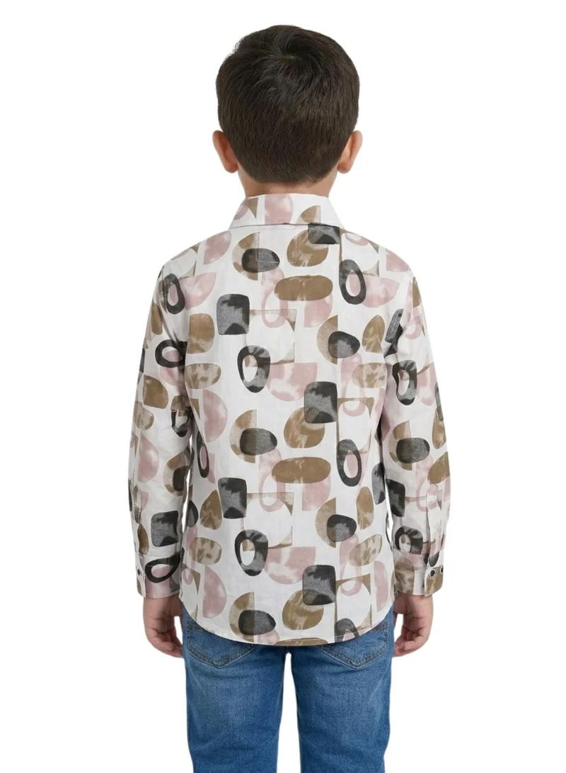 babyqlo Boys Beige Pink Geometric Printed Shirt