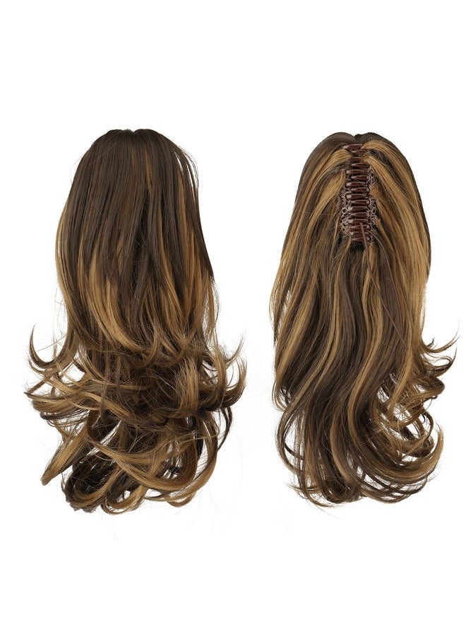 SOFEIYAN 13 Ponytail Extension Long Curly Ponytail Clip In Claw Hair Extension Natural Looking Synthetic Hairpiece For Women Dark Browngolden Auburn  - Image 2