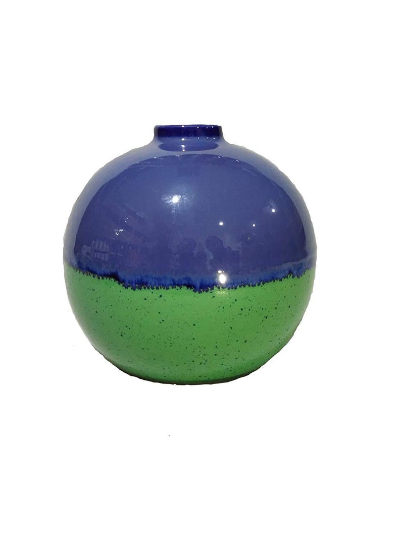 Caffeine Caffeine Ceramic Handmade Studio Green and Blue Matki Flower Vase or Flower Vase for Home Decor, Living Room, Bedroom, Office, Center Table (1 Pc)  - Image 1