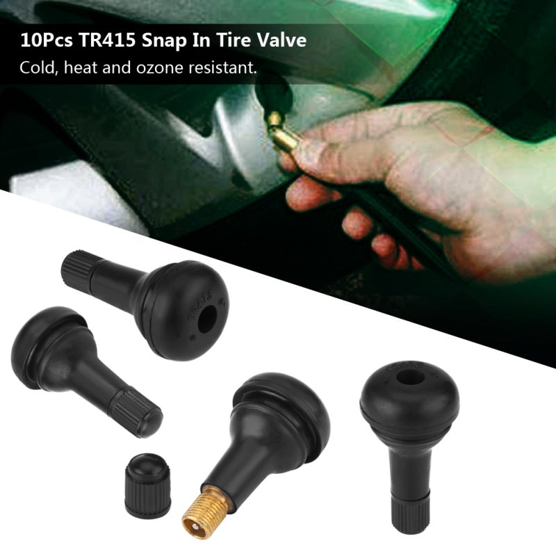 Car Valve Stem: 10-Piece TR415 Rubber Snap In - Cold Heat Ozone Resistant Auto Wheel Valve for Car Tire Maintenance - Image 2