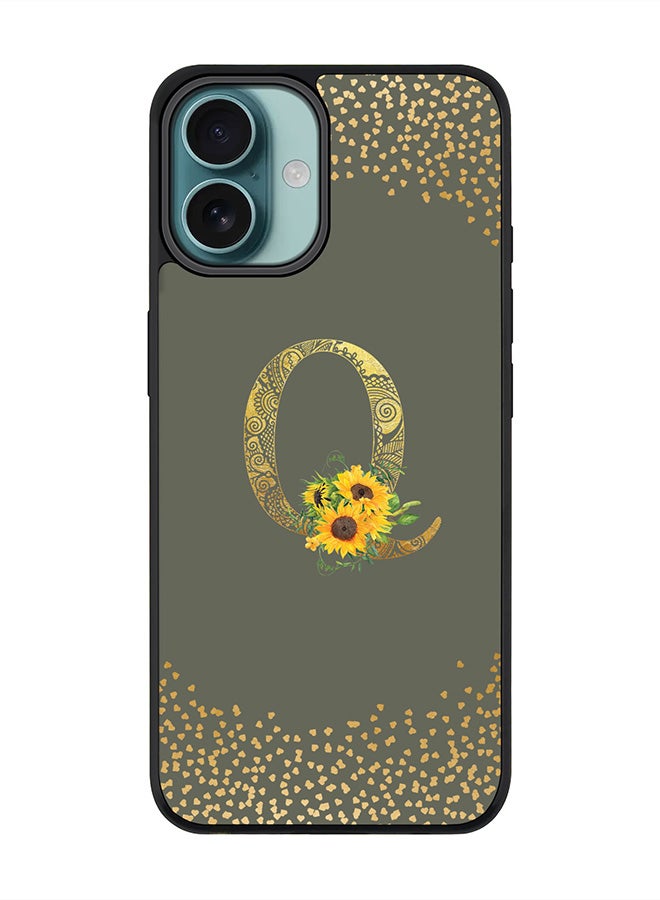 Stylizedd For iPhone 16 Plus Case [Compatible with MagSafe] Slim Magnetic cover Phone Case iPhone 16 Plus -Custom Floral Monogram - Q (Olive Green ) - Image 1