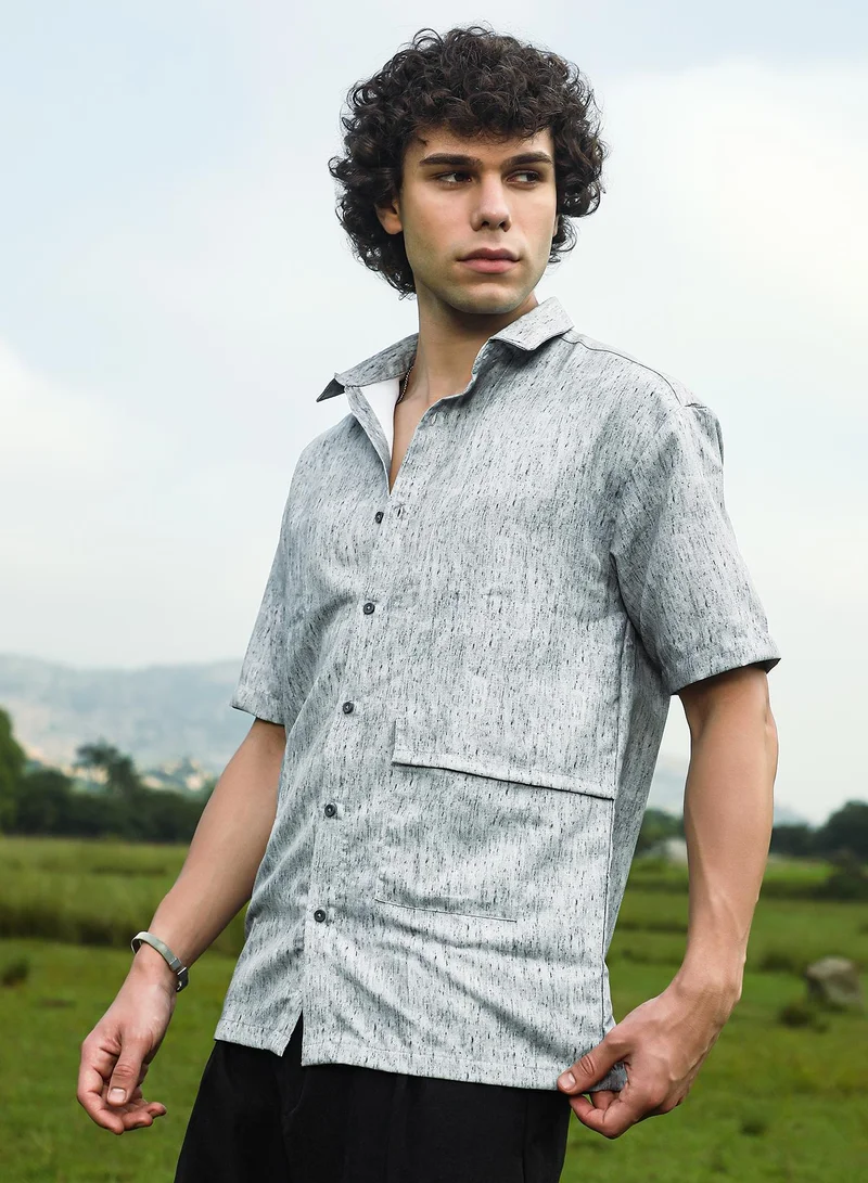 Campus Sutra Men's Coin Grey Speckled Flap Oversized Shirt