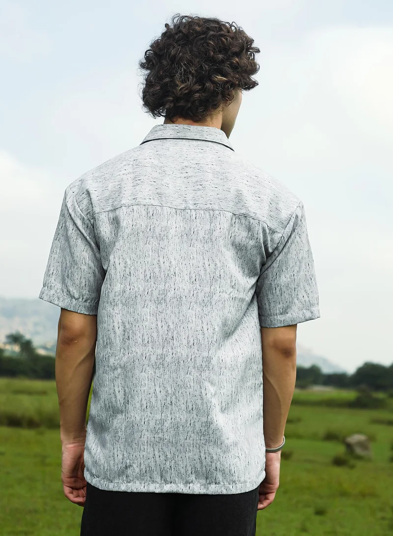 Campus Sutra Men's Coin Grey Speckled Flap Oversized Shirt