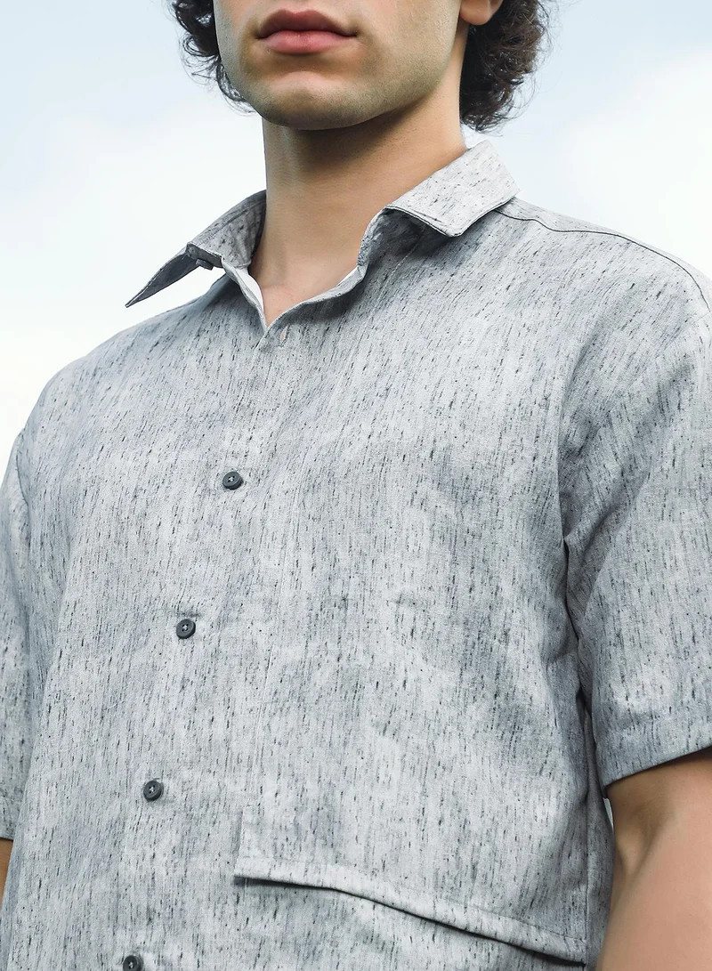 Campus Sutra Men's Coin Grey Speckled Flap Oversized Shirt