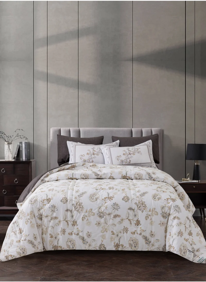 Donetella Cotton Comforter Set 4-Pcs Single Size Bed Fits(140 x 200 Cm) Reversible Printed Bedding Comforter Set With Super Soft Down Alternative Filling,Lavender Grey